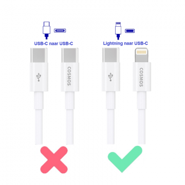 Lightning naar USB-C oplader kabel geschikt voor Apple iphone snellader
